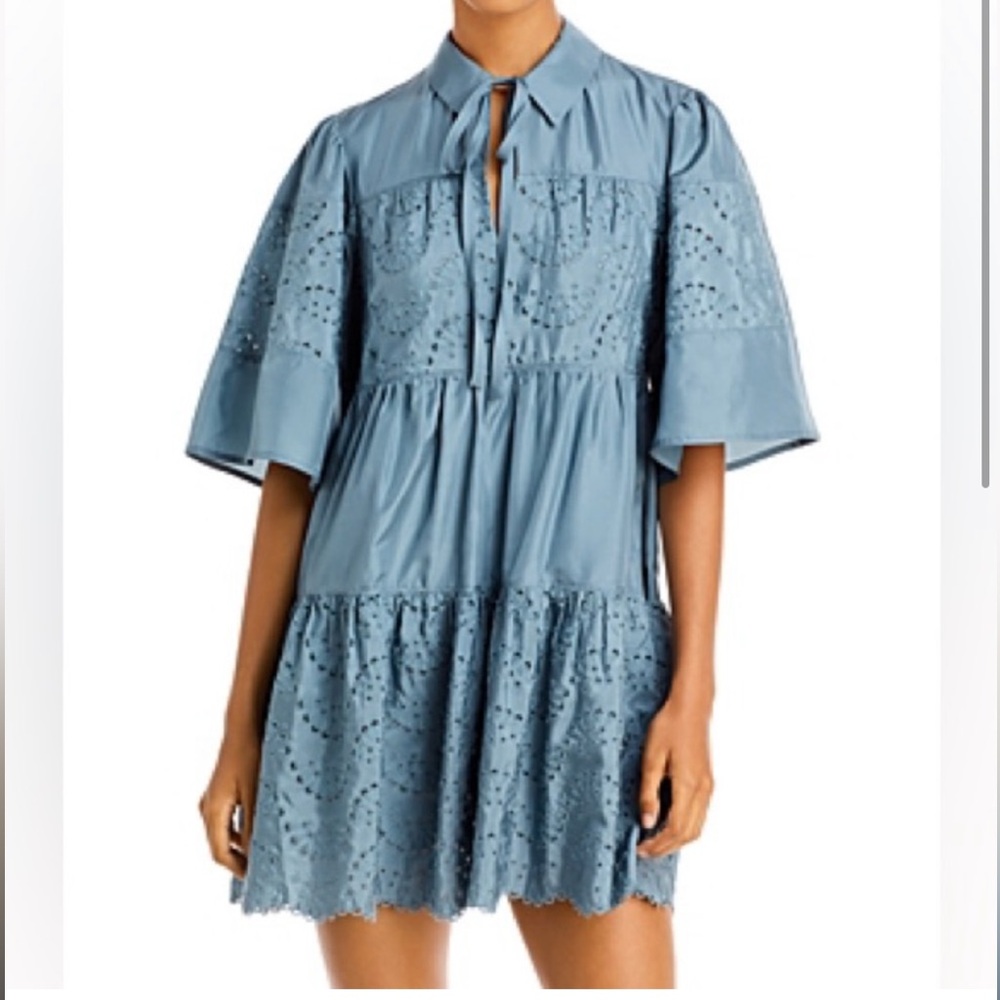 Rebecca Taylor Flutter-Sleeve Eyelet Silk Dress, size 2